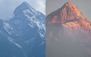 组图：台湾玉山雪景夕阳照——犹如金矿山