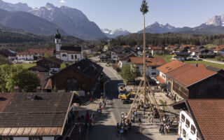 组图:德国民众以传统仪式竖立五朔节花柱