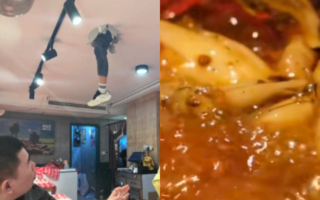 武汉一饭店天花板突然掉出人腿 食客急逃