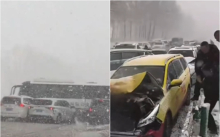 吉林珲乌高速突降暴雪 数十辆车连环相撞