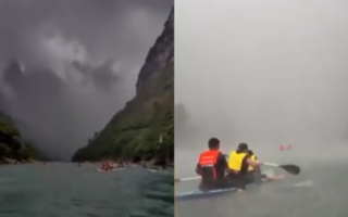 游客广西景区玩桨板漂流突遇暴雨 天空秒变黑