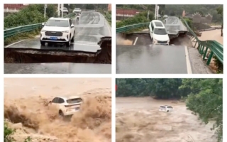 湖北大悟县特大暴雨 一桥梁垮塌致私家车坠河