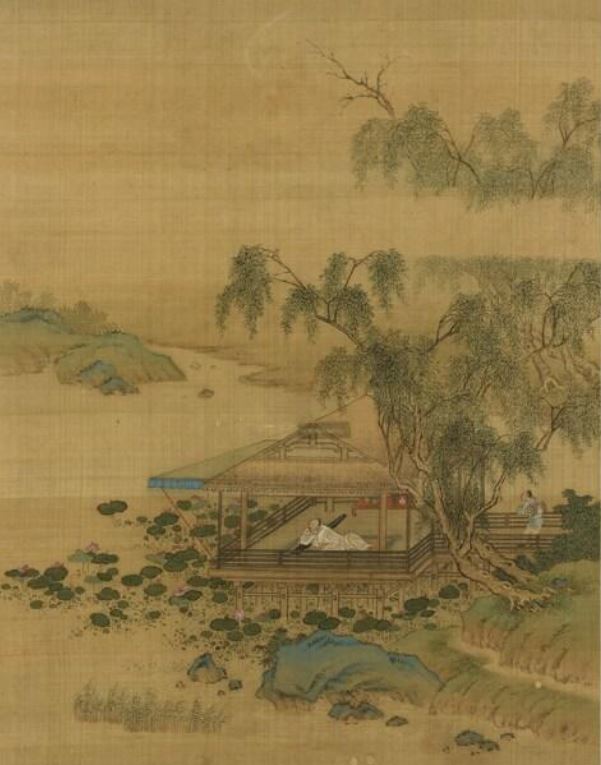 古堤垂亸柳，曲沼长新荷。图为明 《画岩壑清晖册‧明人柳亭观荷》。（公有领域）