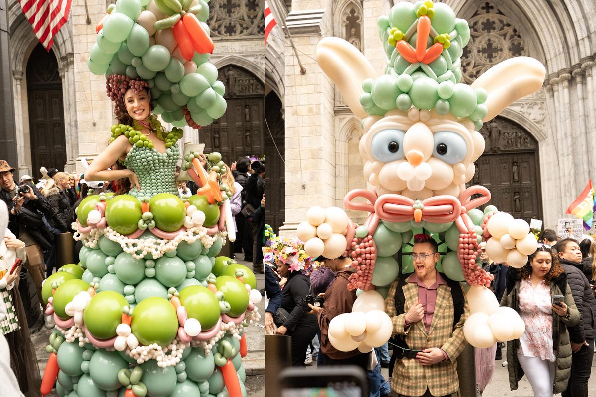 2026年4月5日，纽约曼哈顿第五大道举行年度复活节游行暨花帽节活动，参与者佩戴各式创意帽饰，展现个人风格，融合节庆、艺术与社交功能，成为纽约市春季具代表性的文化盛事。（戴兵／大纪元）