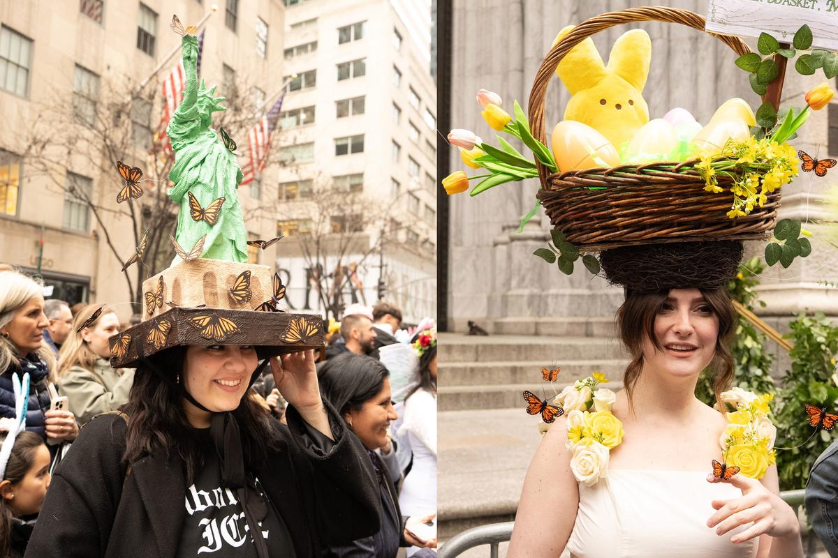 2026年4月5日，纽约曼哈顿第五大道举行年度复活节游行暨花帽节活动，参与者佩戴各式创意帽饰，展现个人风格，融合节庆、艺术与社交功能，成为纽约市春季具代表性的文化盛事。（戴兵／大纪元）