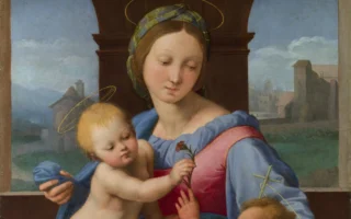 拉斐尔1509—1510年前后所作《圣母子与施洗约翰》（Garvagh Madonna，又名加瓦圣母）局部，此画现藏于伦敦国家美术馆。（公有领域）