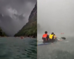 游客广西景区玩桨板漂流突遇暴雨 天空秒变黑