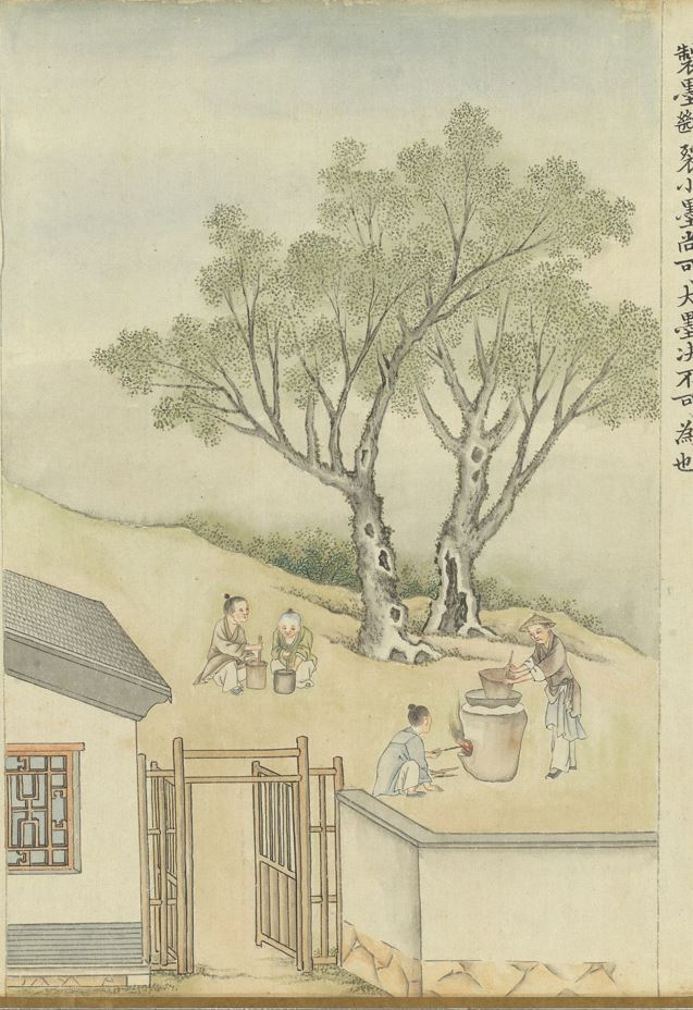 清代徐扬《墨法集要图》:镕胶。(国立故宫博物院提供)