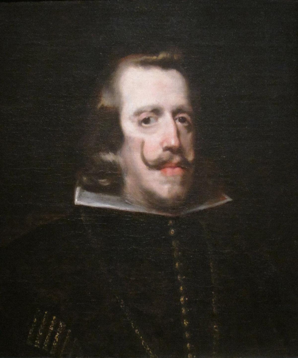迭戈‧委拉斯开兹,《西班牙国王腓力四世》(Philip IV, King of Spain),约1655年作,布面油画,56.5×50.2厘米,辛辛那提艺术博物馆藏。(公有领域)