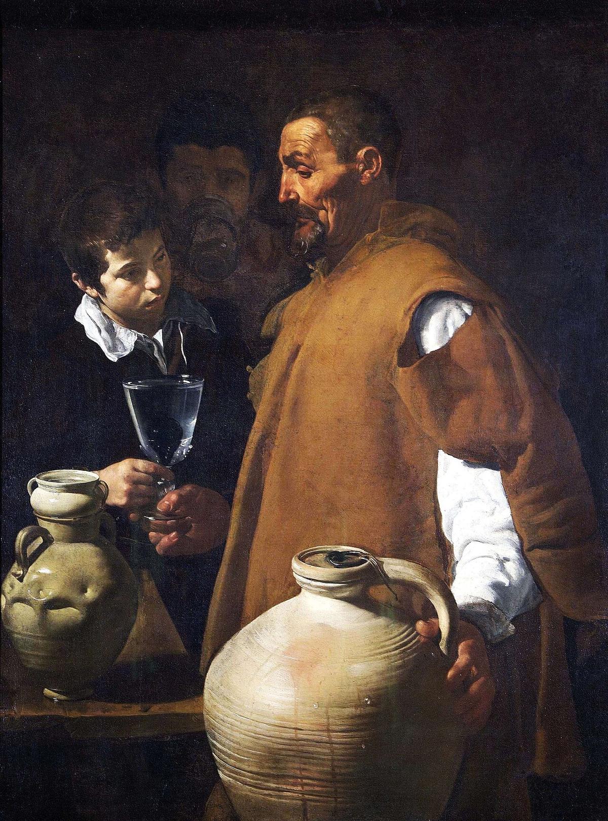 迭戈‧委拉斯开兹，《塞维利亚的卖水人》（Waterseller of Seville），约1620年作，布面油画，105×80厘米，伦敦阿普斯利宫藏。（公有领域）