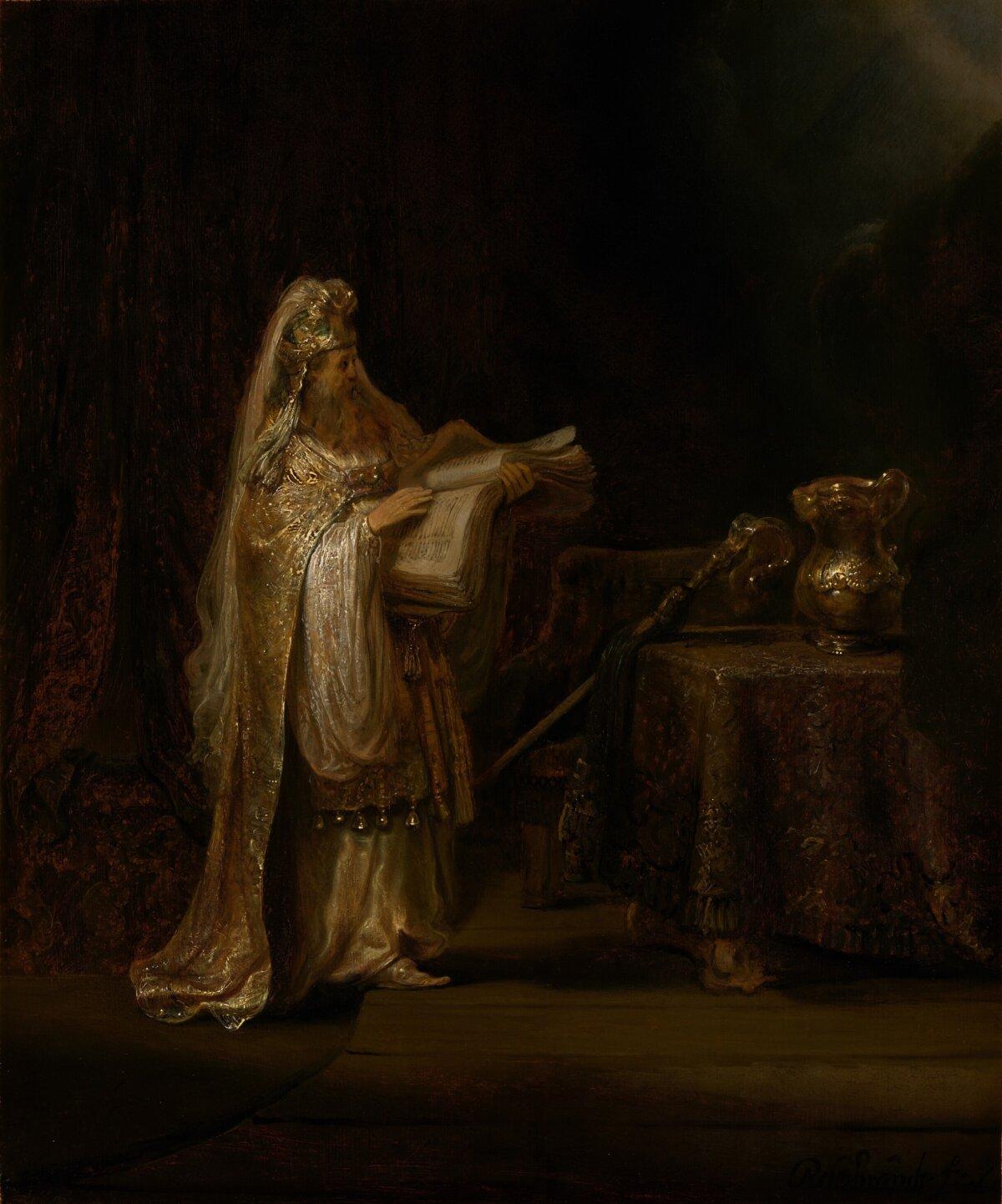 《撒迦利亚在圣殿中的异象》,1633年,伦勃朗‧凡‧莱因作,面板油画,58×48厘米,由私人收藏家借予阿姆斯特丹国家博物馆展出。(Rene Gerritsen提供)